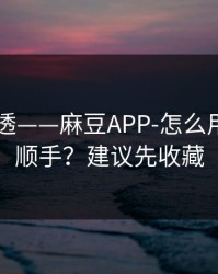 一篇讲透——麻豆APP-怎么用APP更顺手？建议先收藏
