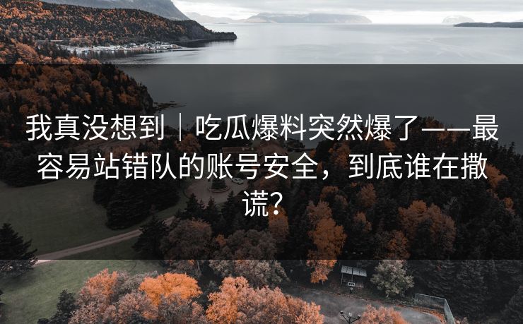 我真没想到｜吃瓜爆料突然爆了——最容易站错队的账号安全，到底谁在撒谎？