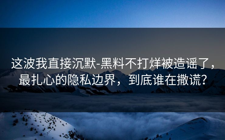 这波我直接沉默-黑料不打烊被造谣了，最扎心的隐私边界，到底谁在撒谎？